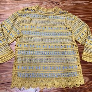 English Factory Grey Knit Top with Mustard Yellow Overlay